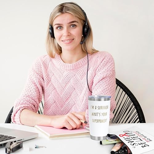 Miniatura 6 de UAREHIBY Regalos para sobrevivientes de cáncer de mama para mujer, regalos inspiradores para el cáncer de mama con vaso de vino de 20 onzas, regalos