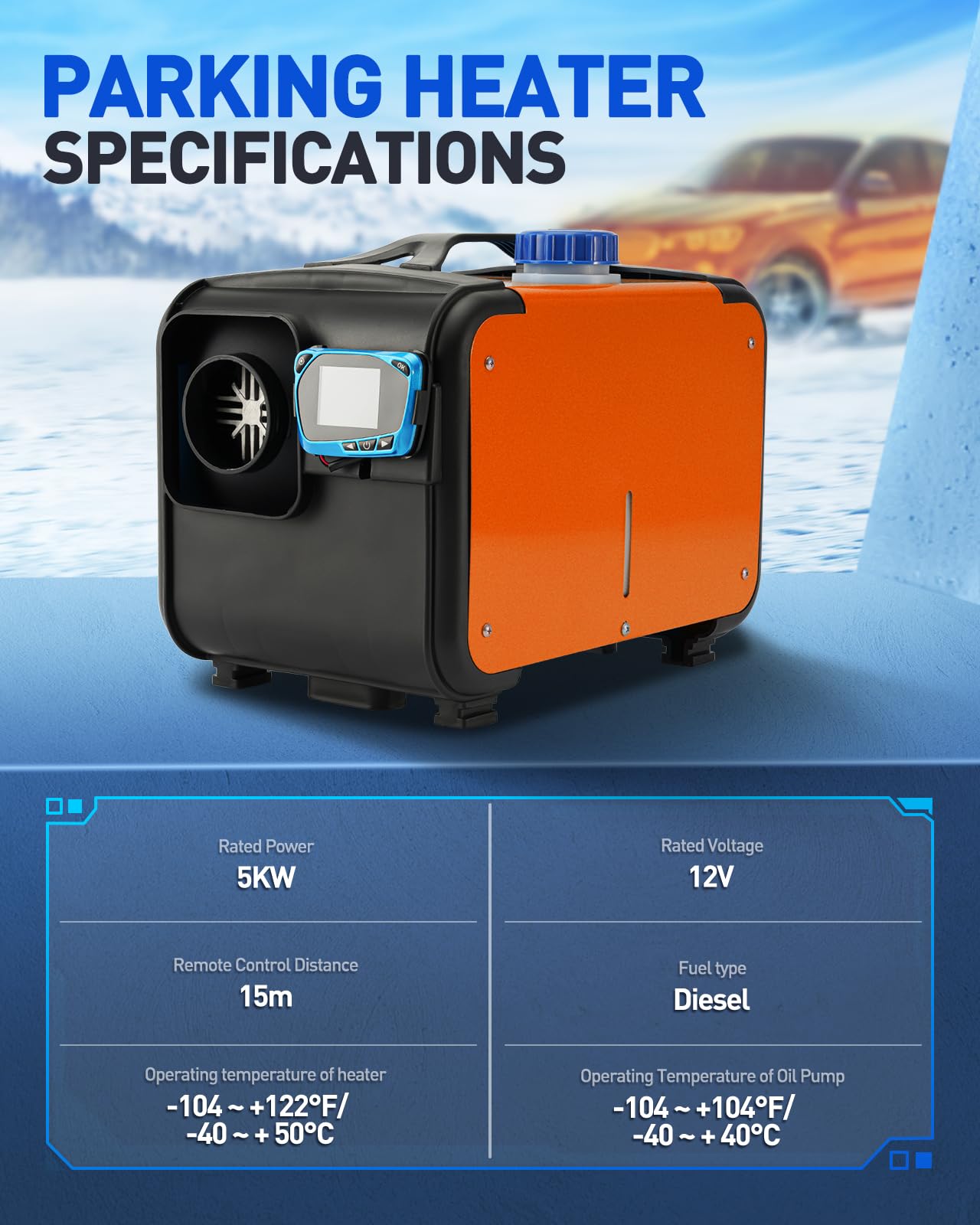 kW 12 V wielofunkcyjny podgrzewacz powietrza na olej napędowy z monitorem LCD, szybkie nagrzewanie, zdalnie sterowany podgrzewacz postojowy do kamperów, przyczep, ciężarówek, samochodów kempingowyc