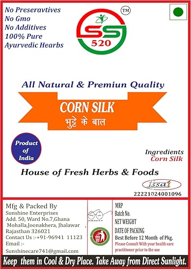 SS520 Corn Silk | Corn Hair |100G.| Maize Hair | Makai Hair Tea | Bhutte Ke Bal | Corn Hair Tea for for Kidney Stones Liver Cleansing Supports Urinary Tract Health Detoxification For Weight
