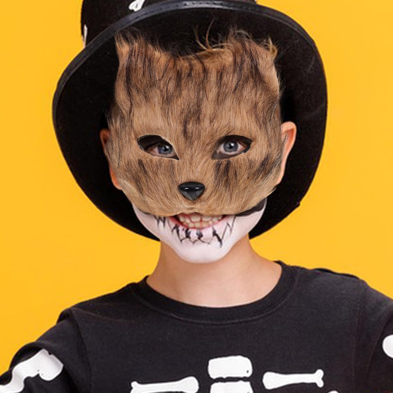Alipis Halloween Fluffy Mask for Adults Half Face Cosplay Accessory for Themed Parties Artificial Fur for Masquerade Events and Costume Celebrations