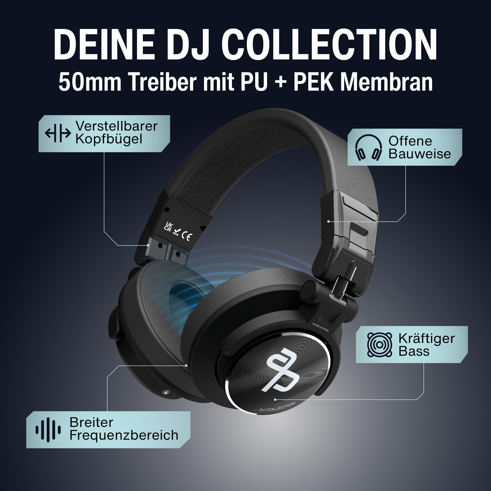 audio pirates John DJ | DJ-Kopfhörer für Club & Disco | sehr pegelfest & robust | Case | DJ-Sound, Nicht HiFi | 3J. Garantie | 3m Kabel & 3,5/6,3 mm Klinke-Adapter | PC-Kopfhörer | DJ-Kopfhörer (1)