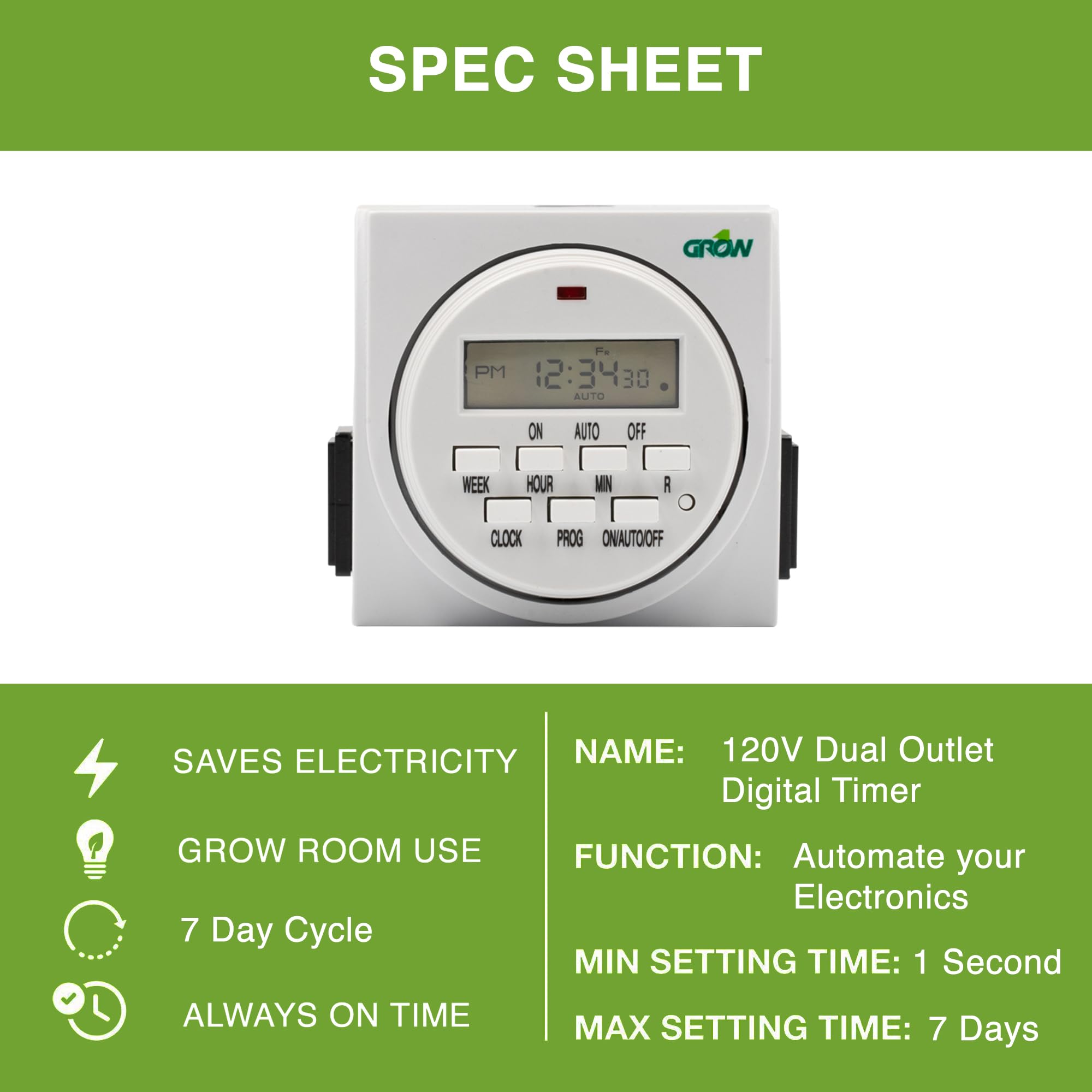 Grow1 120V Dual Outlet Digital Timer - Image 4