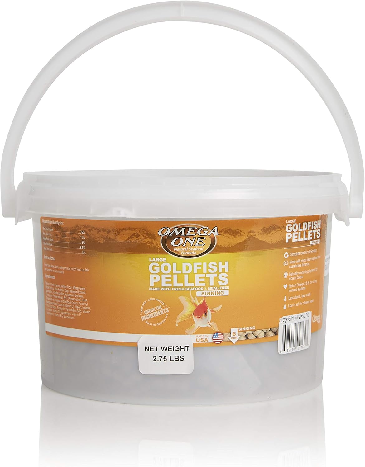 Omega One Goldfish Pellets, Sinking, Large, 2.75 lb x1