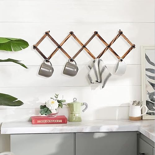 Miniatura 4 de WGFKVAS Paquete de 2 colgadores de pared de acordeón, perchero de madera expandible para montar en la pared, perchero para colgar sombreros, gorras,