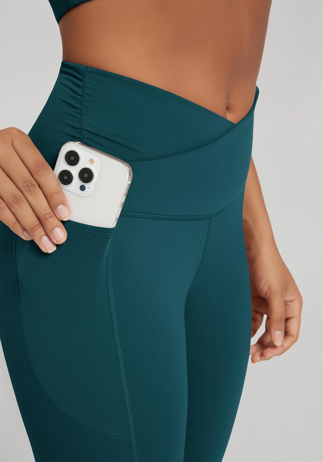 ODODOS Cloud Feeling Gathered Cross Waist Leggings with Pockets for Women 25" / 28" Crossover Lounge Yoga Pants - Image 5