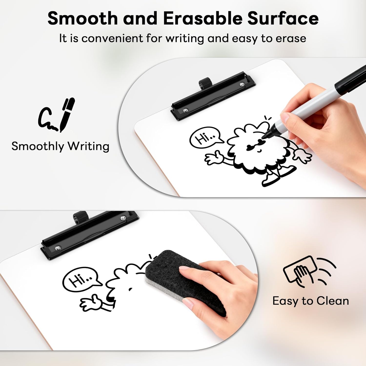 Dry Erase Wood Clipboard with Pen Holder, 9 x 12.5'' Double-Sided White Board for Classroom, Students, Kid, Clip Board 8.5x11'' with Low Profile Black Clip, Office & School Supply(30 Pack)