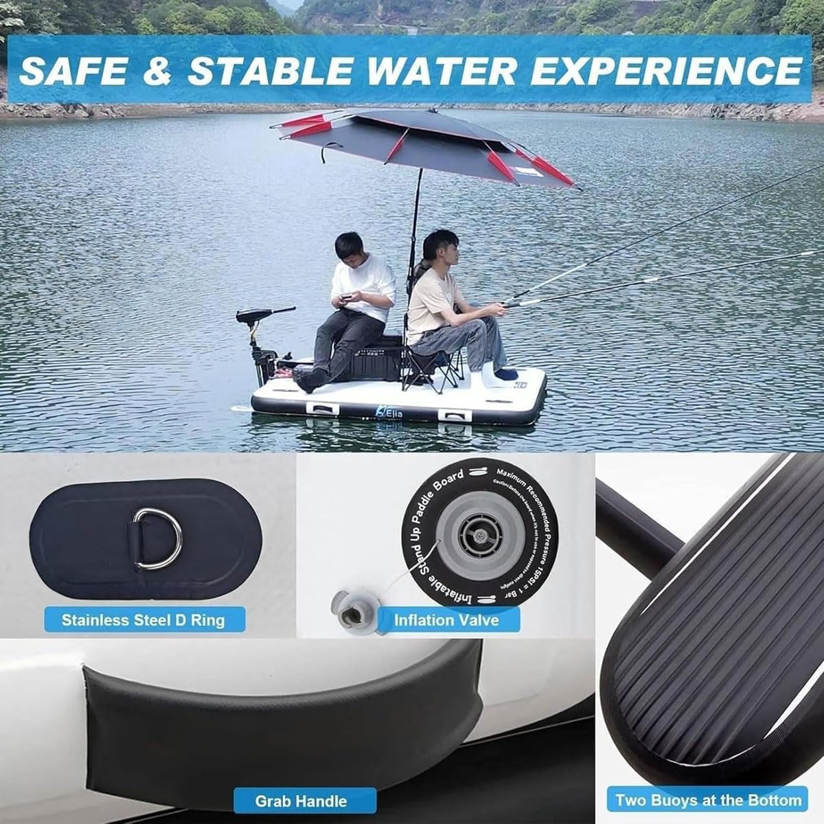 Inflatable Floating Dock Platform for Fishing,2m Portable Lakes Inflatable Floating Swim Raft Dock,Portable PVC Island,200 kg (440 lb) Capacity,Inflatable Snorkel Platform