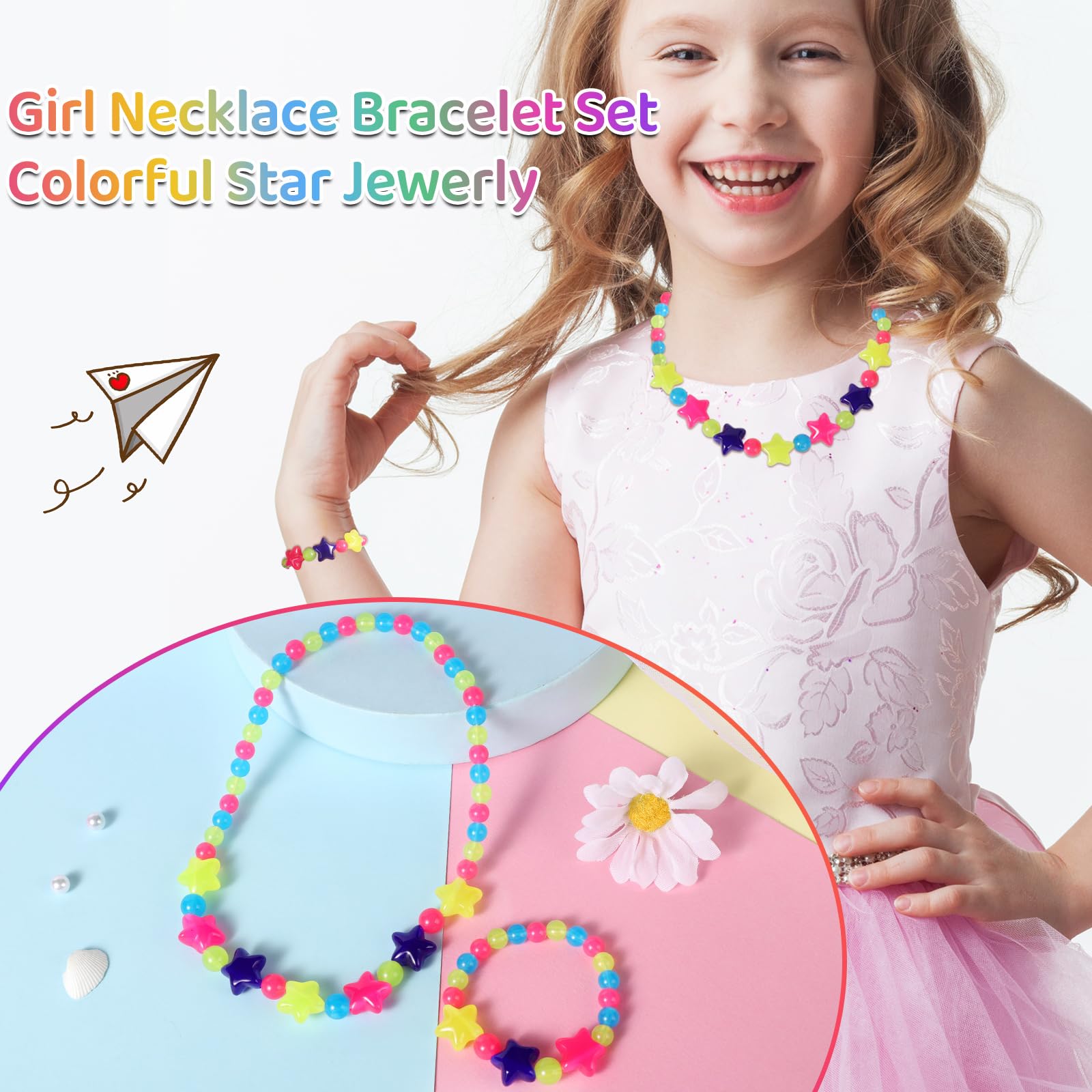Maeoetty Girls Jewelry Set, Cute Star Beads Necklace Bracelet-Toddler Girls Star Jewelry - Image 4