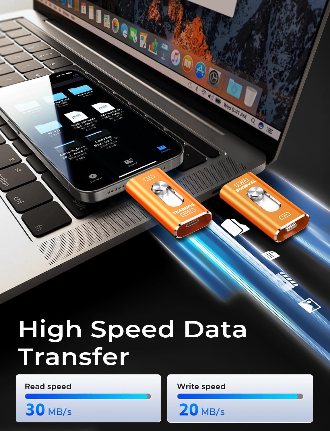 Memoria de 256 GB para unidad flash de iPhone, almacenamiento de teléfono para fotos y videos, copia de seguridad de archivos, compatible con iPhone, iPad, Android, PC, Plug & Play, no