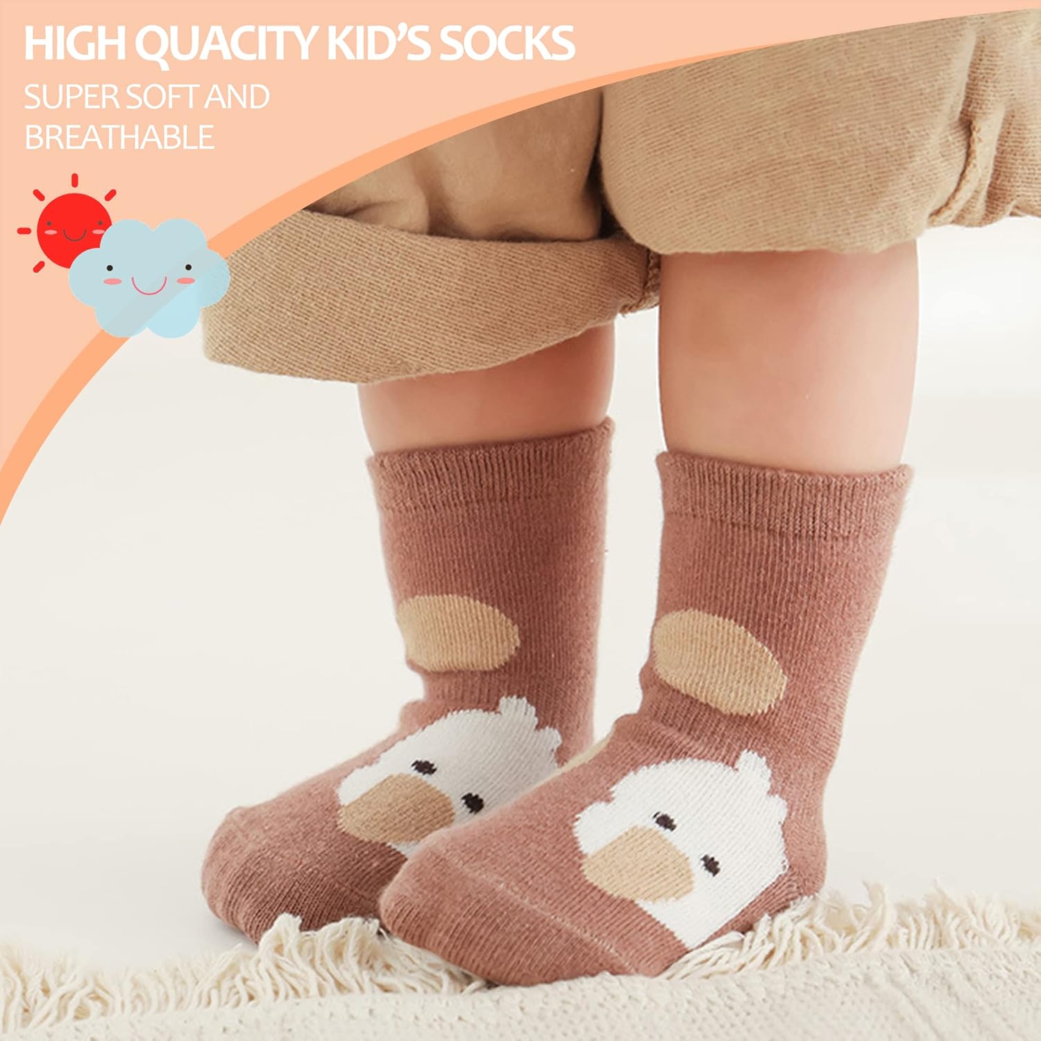 TRUEHAN 5 Pairs Toddler Non Slip Socks with Grips Baby Socks for Kids Girls Boys - Image 2