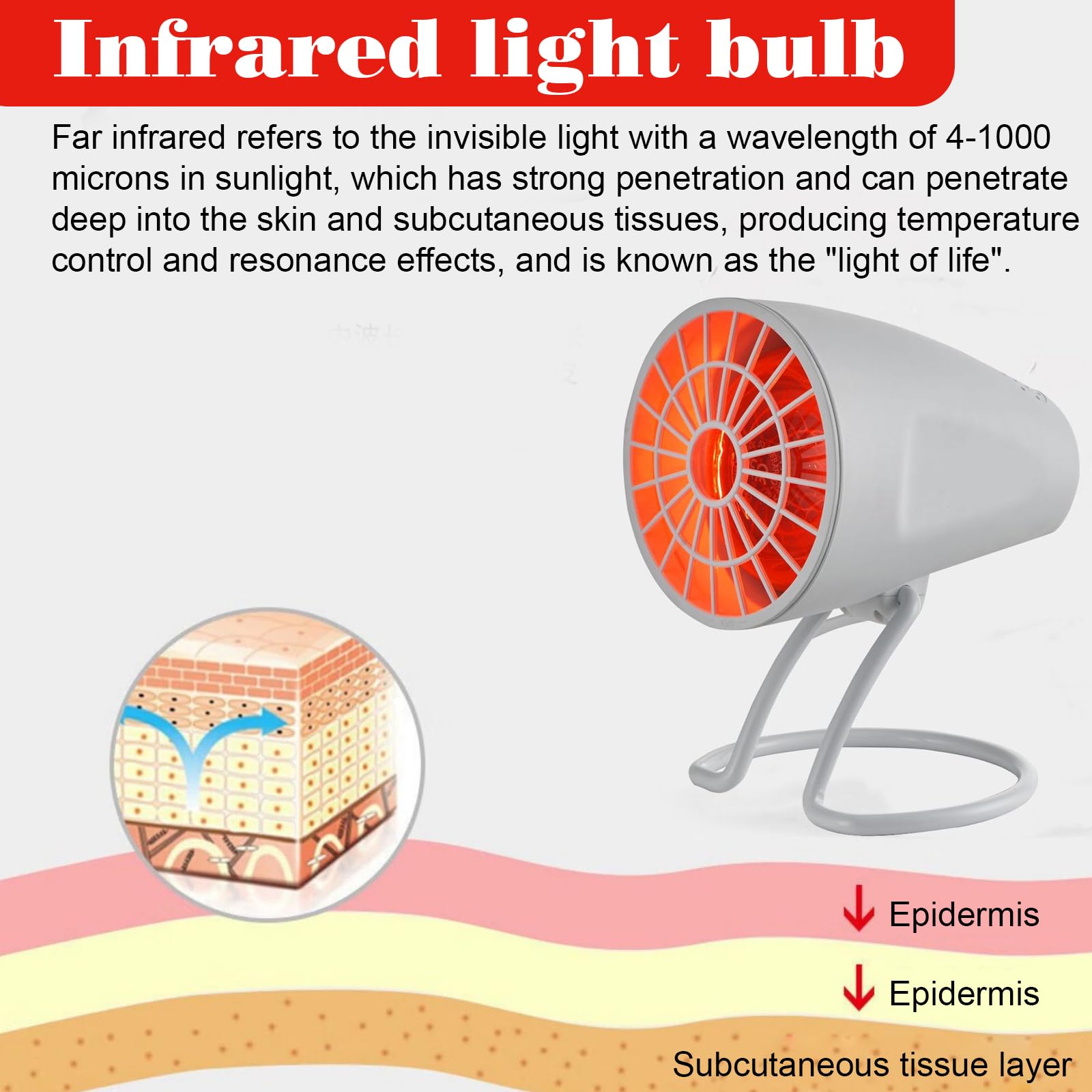GBKDQQ Lampa na podczerwień 150 W z timerem i regulacją temperatury, lampa na podczerwień do domu, regulowany kąt dla relaksującego zmęczenia mięśni (biała)