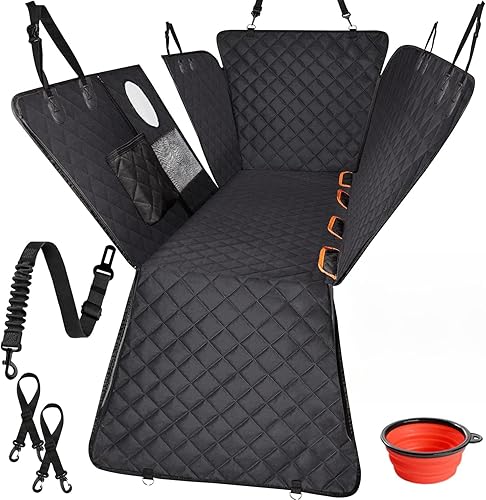 Famstar Funda de asiento de automóvil para perro para asiento trasero, 100% impermeable, duradera, 600D, 6 capas, a prueba de arañazos,