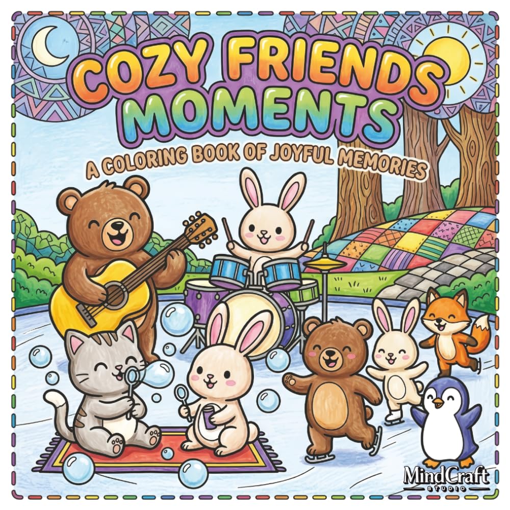 Cozy Friends Moments: Bold and Easy Coloring Book of Joyful Memories, Cute Animals, and Relaxing Scenes for Kids, Teens, and Adults