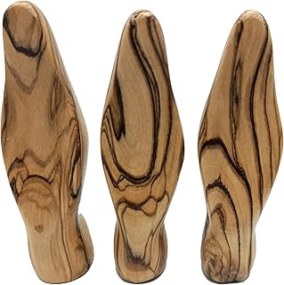 Zuluf Set of 3 Olive Wood Holding Mary 3.9" - Minimalist Hand Carved Our Lady Figurines Meditation Prayer Décor
