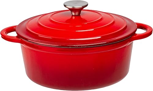 Lexi Home Olla de horno holandés esmaltado de hierro fundido con tapa de 3.5 cuartos de galón, sartén, servidor de pasta, olla superior de estufa,