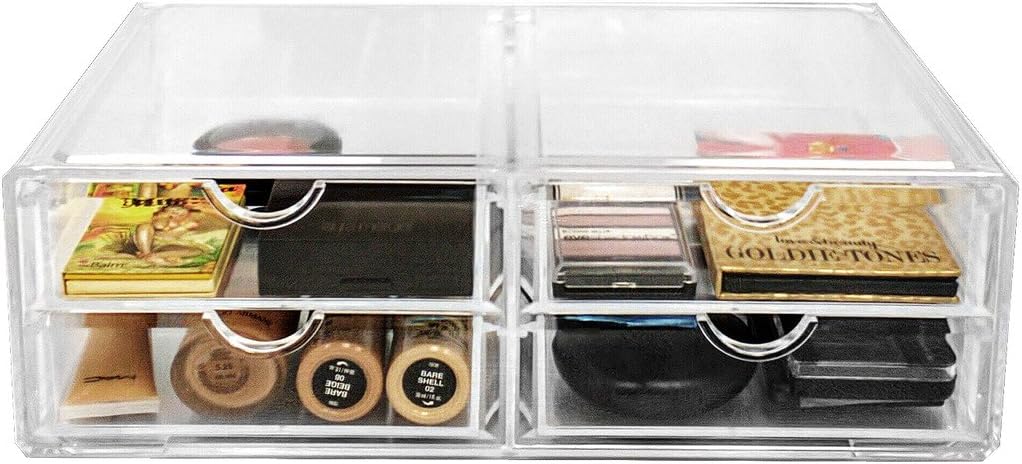 Sorbus Large Stackable Acrylic Drawers - 4 Clear Storage Drawers for Organizing Make up, Nail Polish, Hair Accessories, and Beauty Supplies - Makeup Organizer for Vanity, Bathroom Organizer Countertop