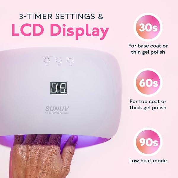 SUNUV Lampada Unghie UV LED Lampada per Unghie Rosa con Sensore Di Avvio Automatico, Display LCD e Timer 30/60/99s - 5