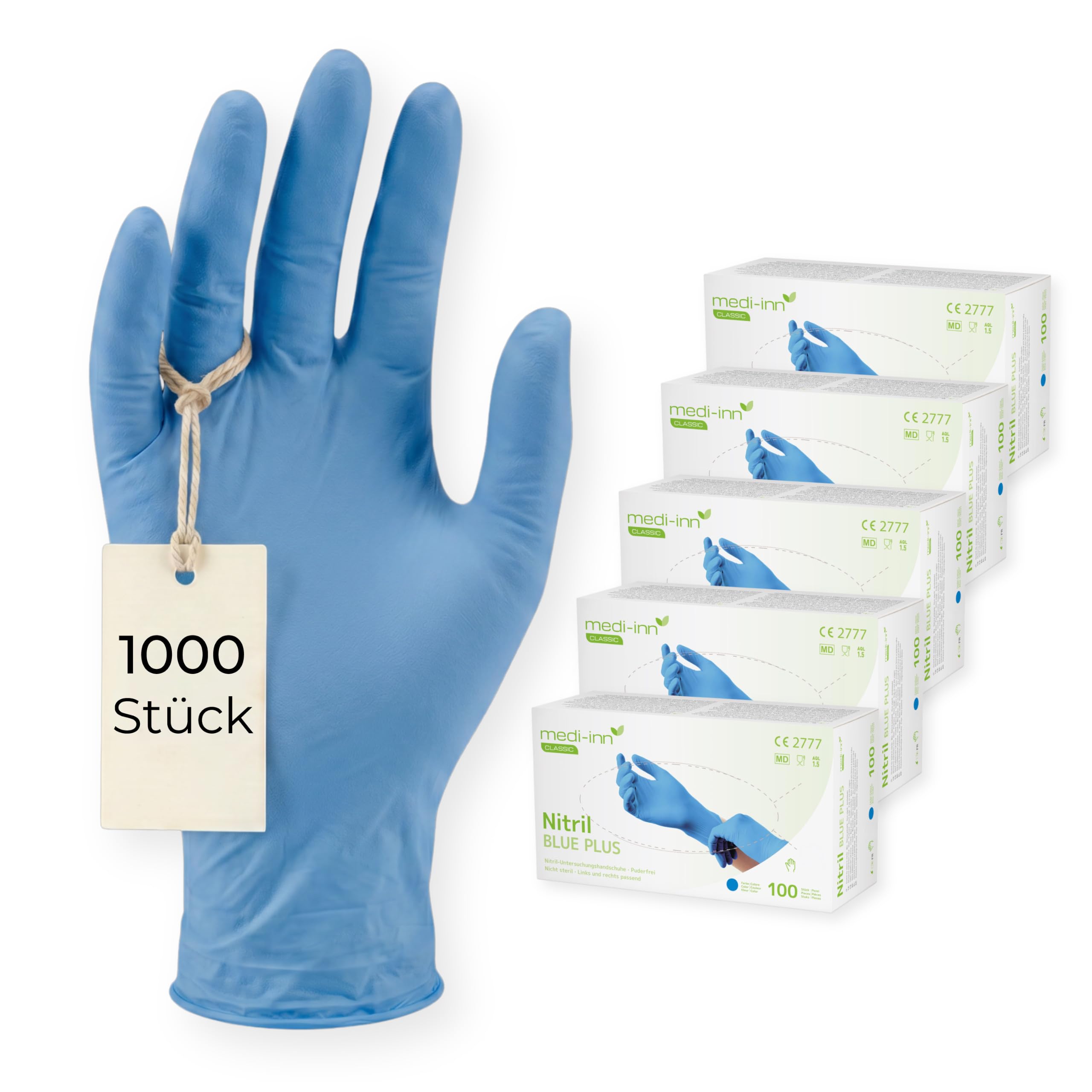 1000 (10x100) Guantes Descartables Libres de Polvo Nitrilo Azul Plus Diferentes Tamaños - large 8-9