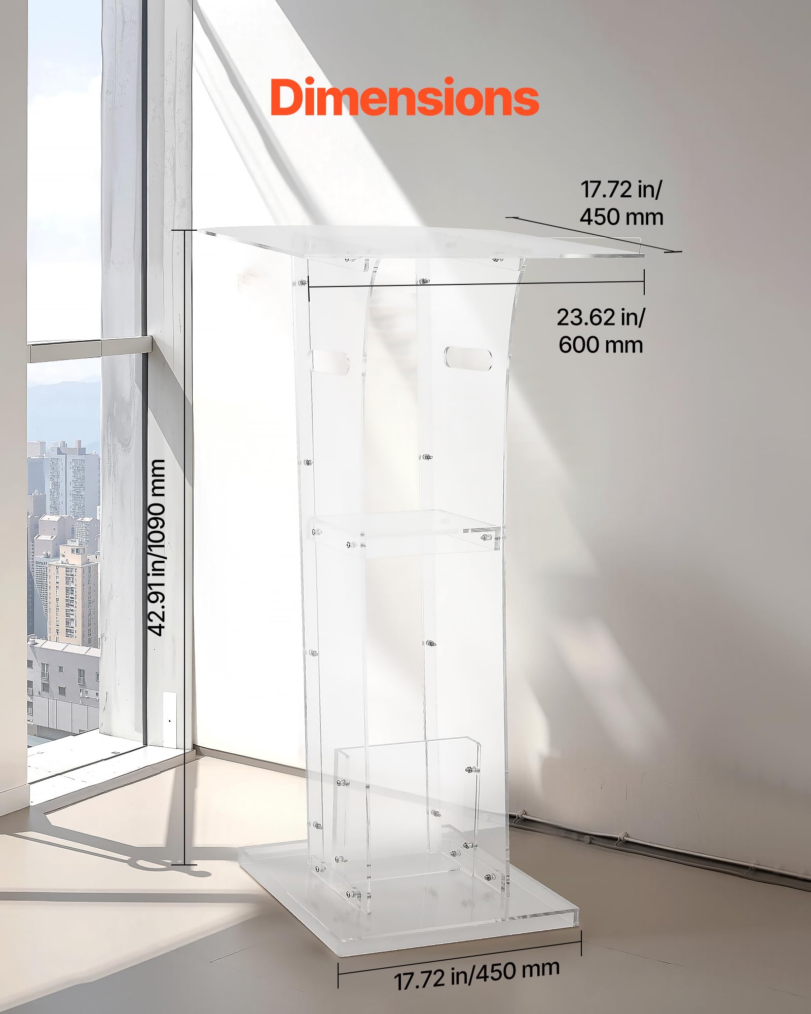 VEVOR Supporto per Podio, Capacità di Peso 25 kg Podio per Conferenze con Ampia Superficie di Lettura e Ripiano Portaoggetti, Fermalibri, da Terra, per Aule, Matrimoni, Conferenze, Lezioni e Concerti