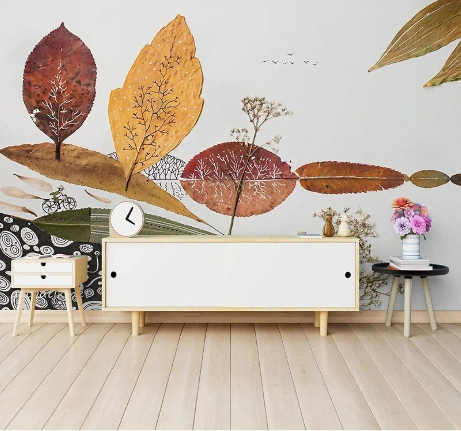 XLMING Minimalist Hand Drawn Creative Leaves Unique 3D Wallpaper Silky Texture Home Study Office Grey Dining Room Sofa Bedroom Living Room TV Backdrop-400cm×280cm