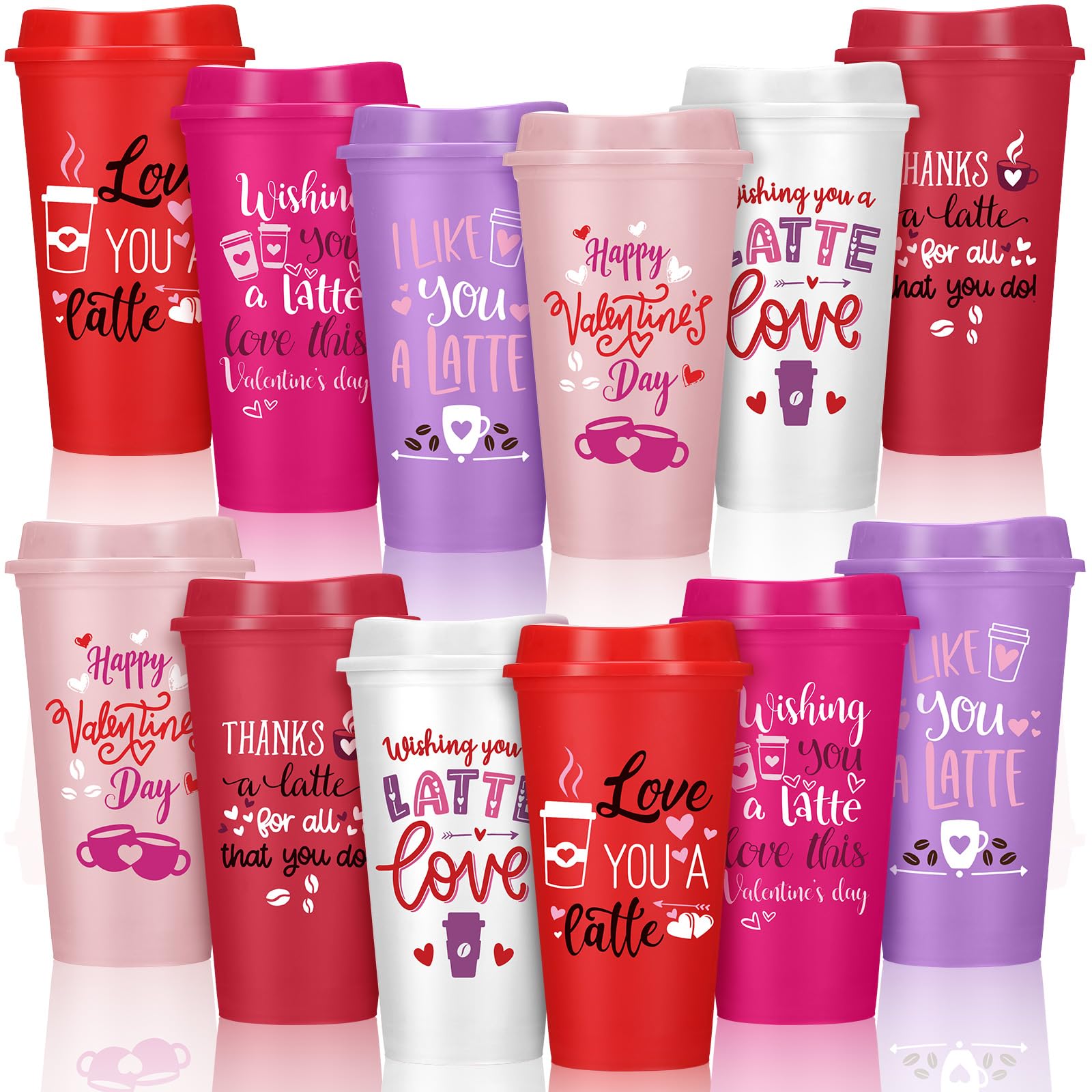 Amazon.com: Pickmesh 12 Pack Valentines Day Coffee Cups Mugs Gift Bulk for  Teachers Thank You Reusable Plastic Coffee Mugs with Lids Travel Tumblers  Gift for Hot and Cold Drinks(Sweet Style,16 oz) :