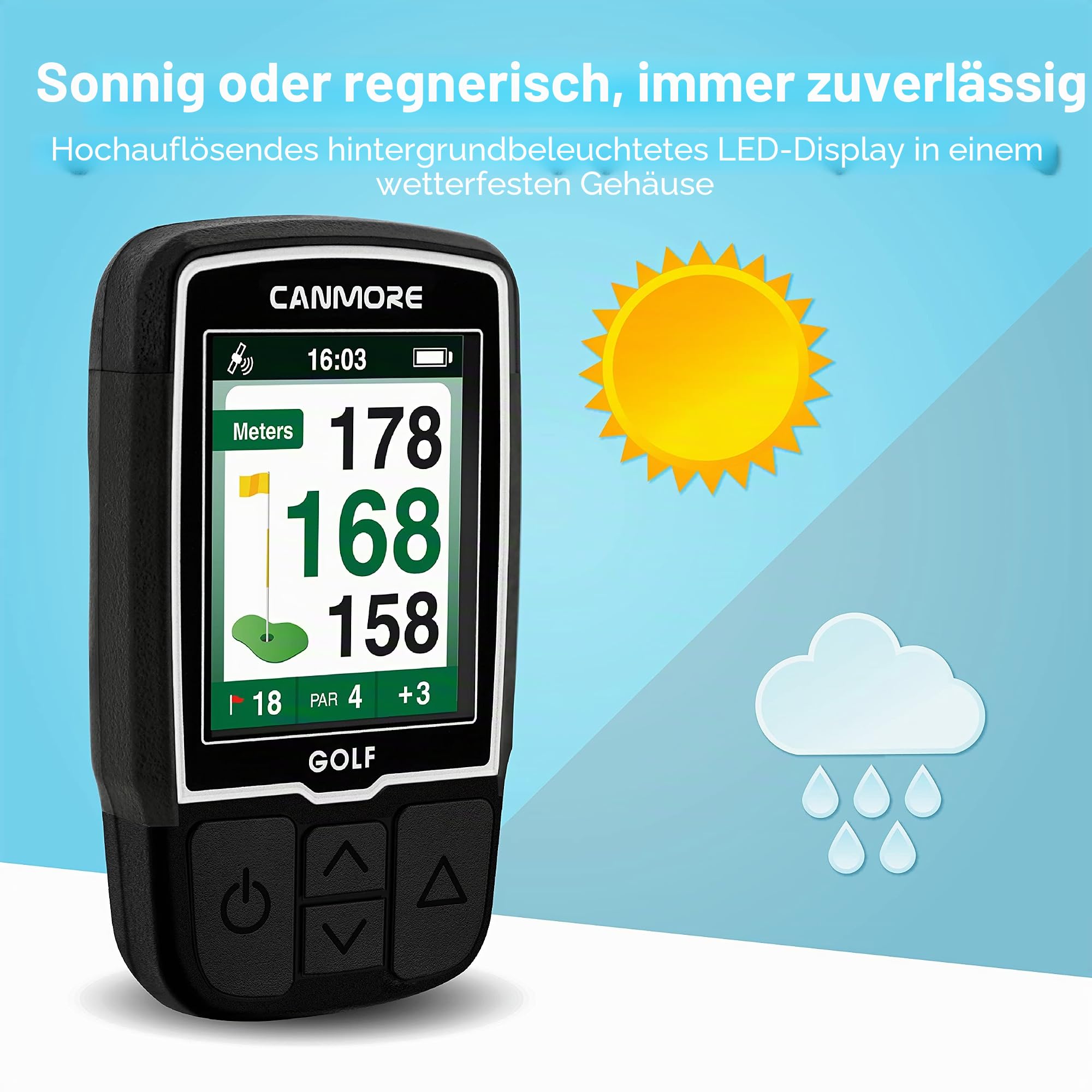 CANMORE HG200 Golf-GPS-Handgerät – Vollfarbdisplay mit über 41.000 wichtigen Golfplatzdaten und Scorekarte, kostenlose Golfplätze weltweit, Schwarz