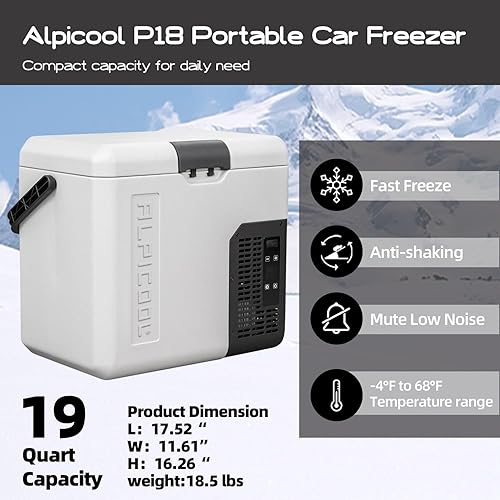 Miniatura 2 de Alpicool P18 - Refrigerador portátil de 12 voltios para automóvil, congelador de 19 cuartos de galón para pesca, camping, RV, camión, barco, 12/24 V