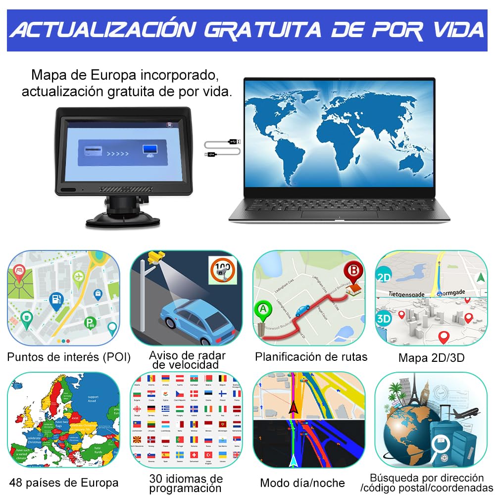 Navegador GPS Bluetooth con 9 Pulgadas para Camiones y Coches, con Visera y Actualizaciones de Mapas de Europa para Toda la Vida — view 6