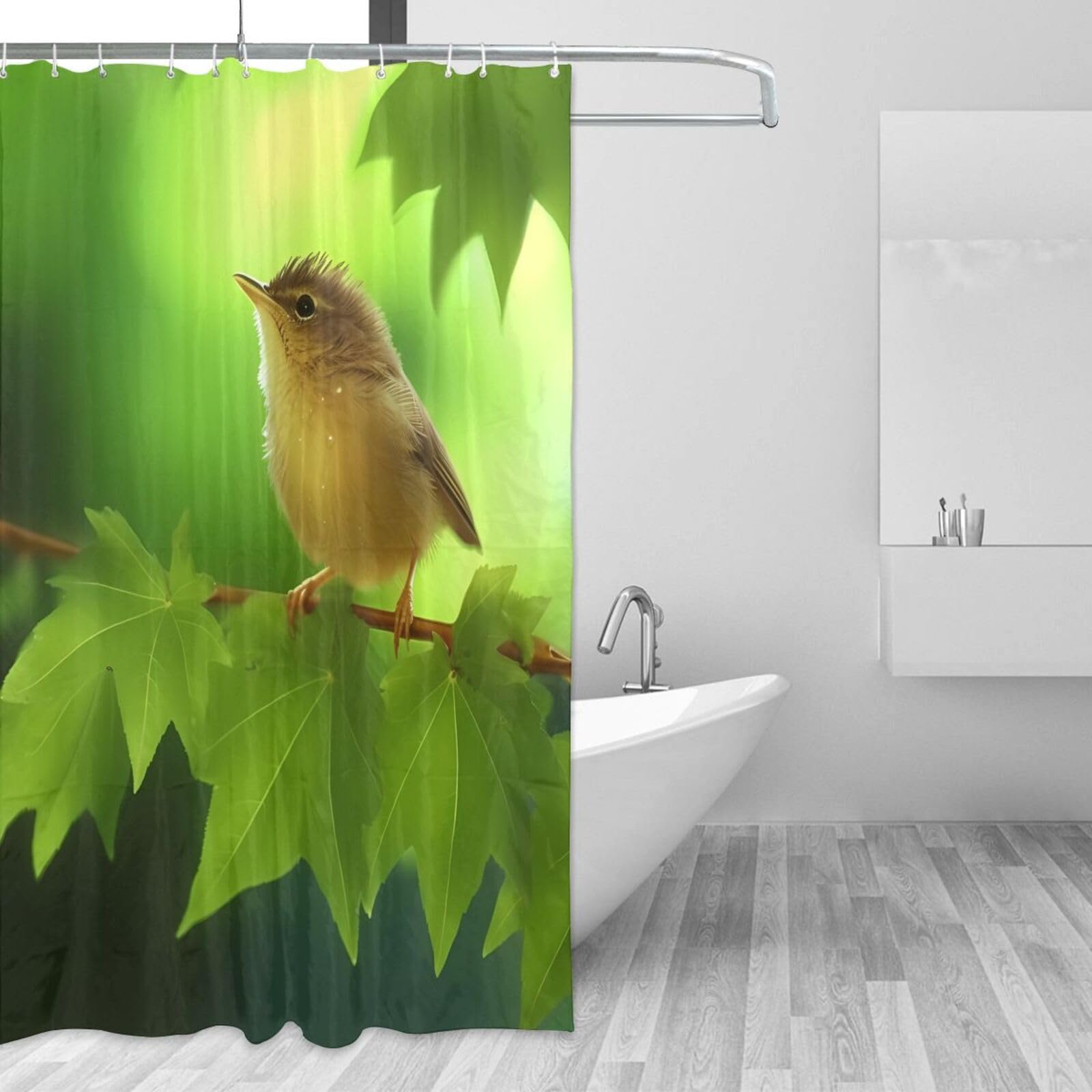 Rideau de douche imperméable vert nature 183x183 cm avec 12 crochets