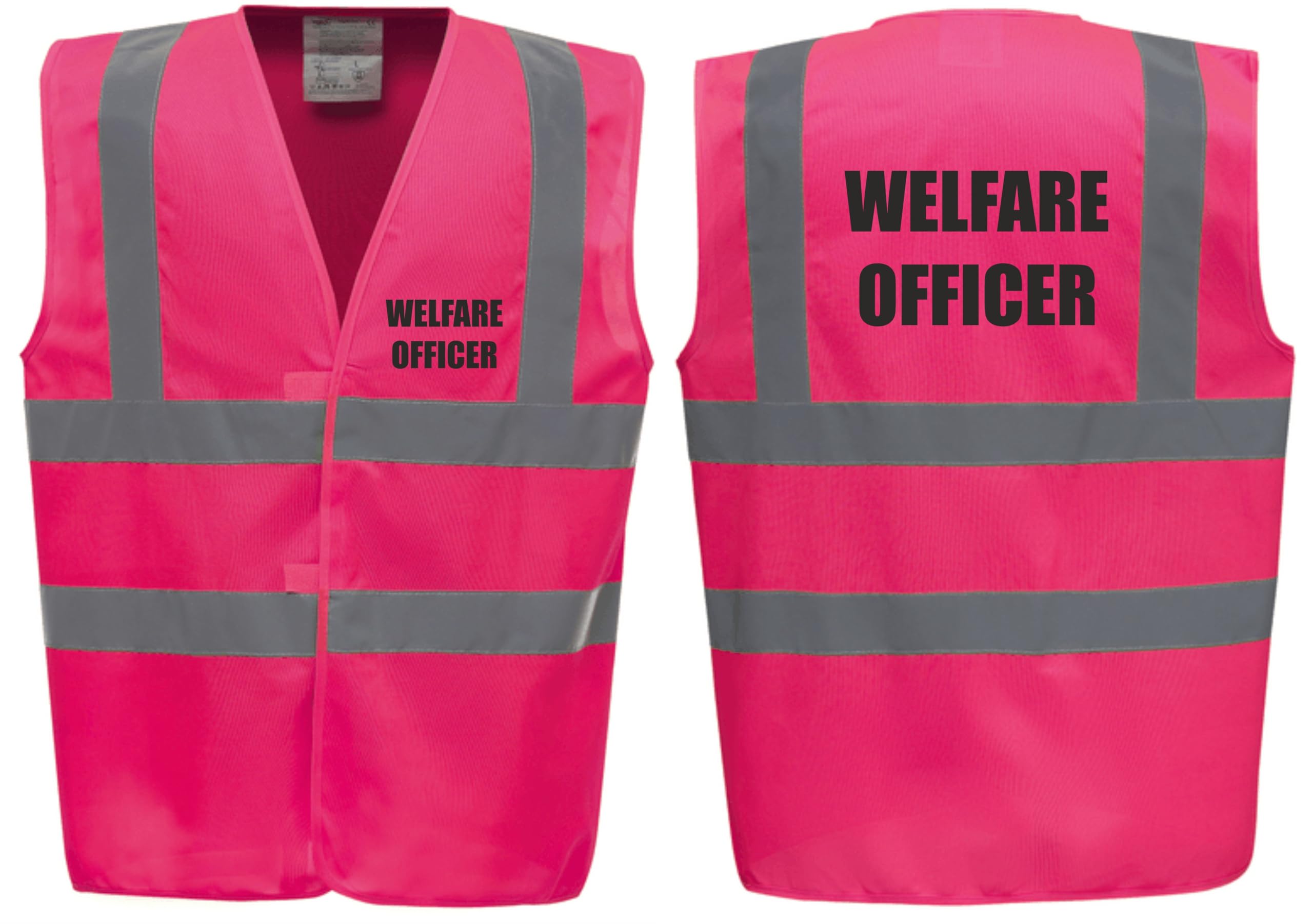 Brook Hi Vis Premium Safety Vest – Welfare Officer Printed Front & Back, High Visibility Waistcoat in 14 Vibrant Colours. (UK, Alpha, L, Regular, Regular, Standard, Pink)