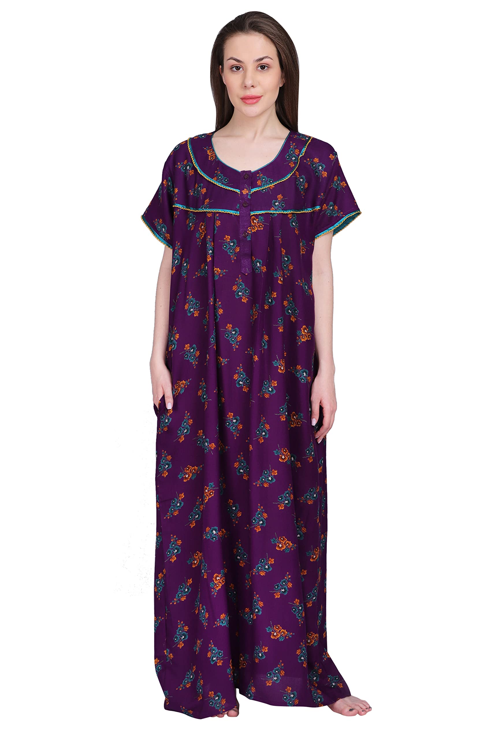 girls and moms Women's Alpine Floral Print Nighty/Maxi/Night Gown-picture-43