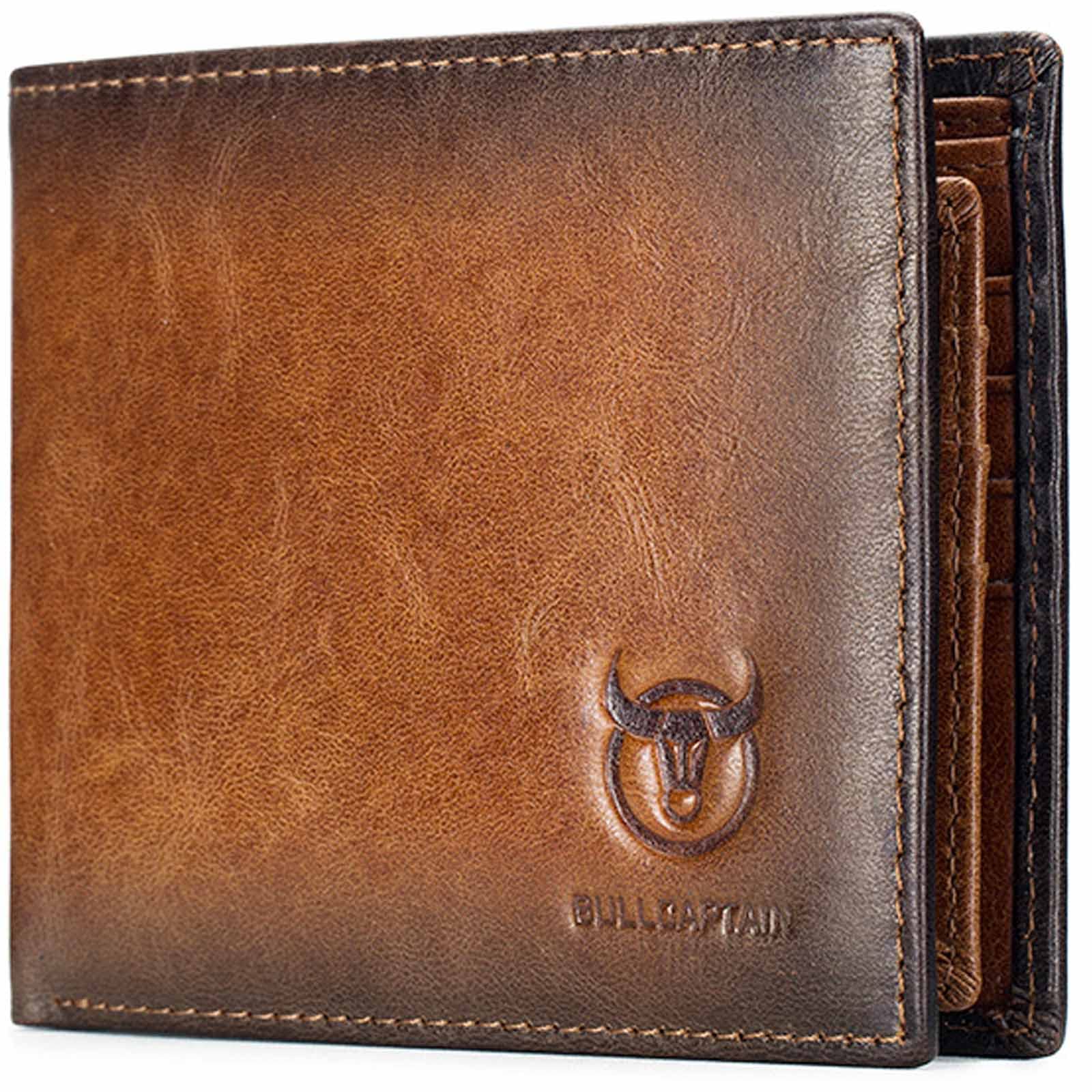 Mens Wallet Zipper Genuine Leather RFID Blocking Wallet Bifold Zipper Coin Pocket Slim Purse with 10 Card Holder,N1