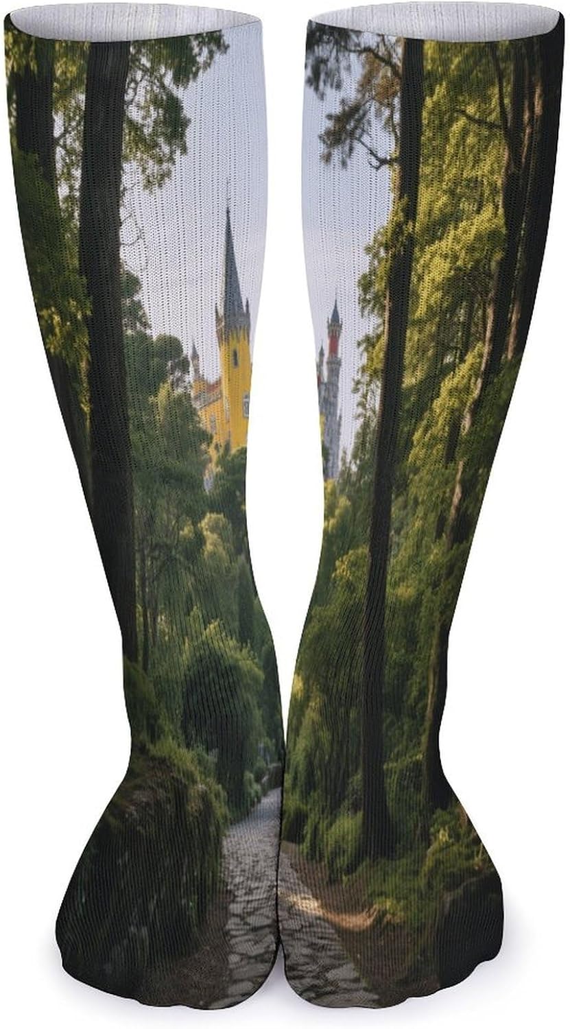 Colorful Palaces And Forests Crew Socks High Stocking Thermal Socks | Tube Socks-Breathable-Moisture-Soft-wicking for Hospital Pilates Yoga for women men Grippy for office and daily walking