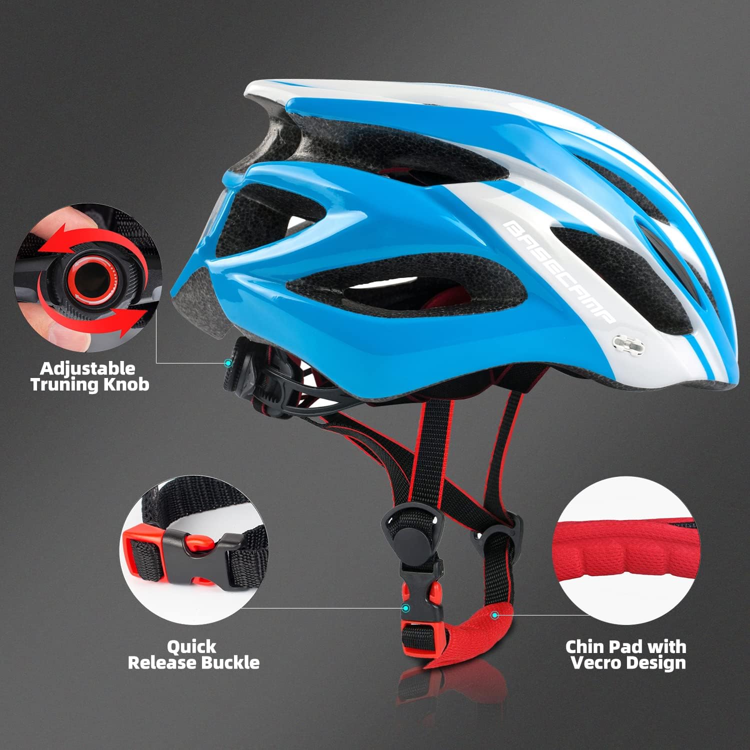 Basecamp Bike Helmet for Women Men with LED Safety Light Removable Sun Visor Lightweight Bicycle Helmet Adjustable Breathable Mountain & Road Cycling Helmets for Adult