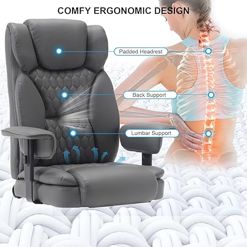 Miniatura 5 de Silla de oficina gris, silla ejecutiva de oficina con respaldo alto y reposapiés, 400 libras, silla de oficina grande y alta, silla de oficina