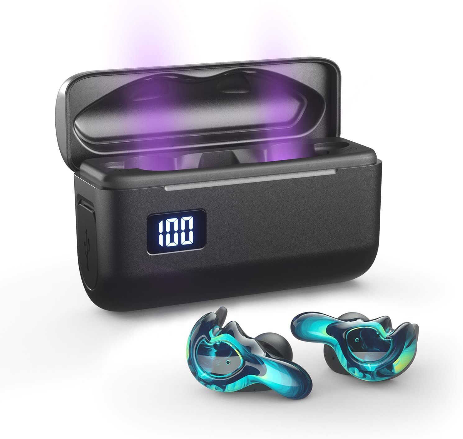 BRYWIN U-mini Bluetooth Earbuds Equiped with 365nm-Wavelength Lights, True Wireless Earbuds Waterproof IPX7 Bluetooth Earbuds Wireless Headphones Bluetooth Headphones(Cool Blue))
