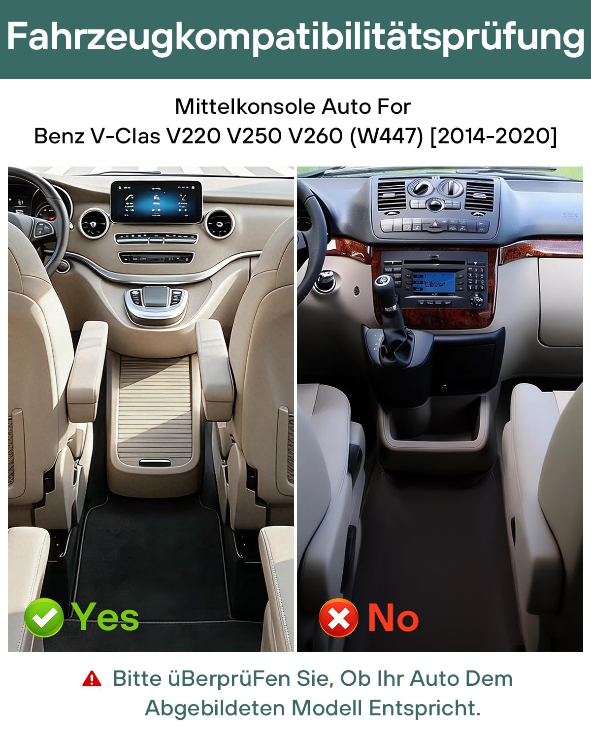 Mittelkonsole Auto Für V-Klasse V220 V250 V260 W447, Mittelkonsole Organizer Auto mit 7 Farben LED-Leuchten, USB und Getränkehalter, Mittelkonsole Box mit Mehrere Stauräume