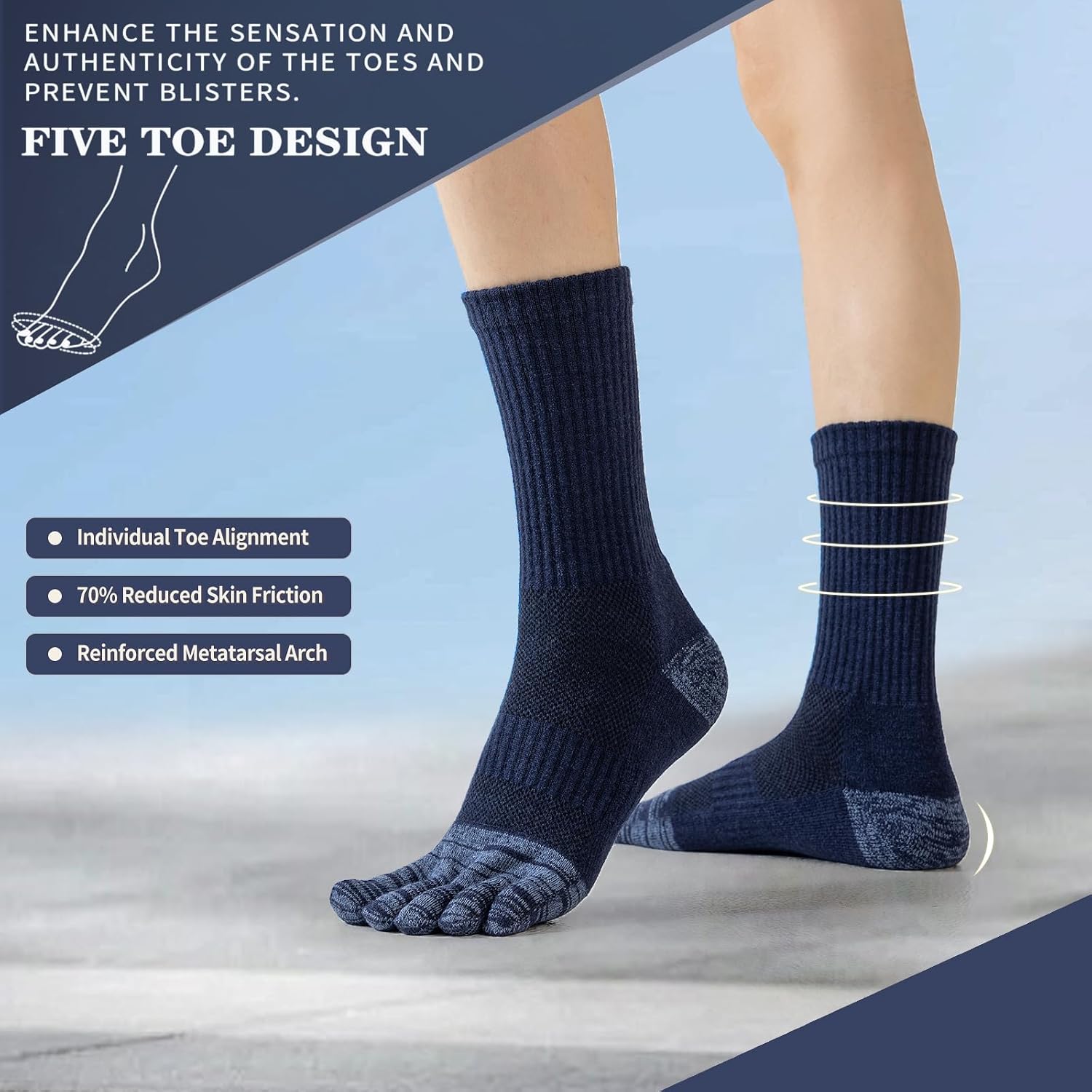 Merino Wool Toe Socks for Hiking Men Women,Crew Five Finger Socks