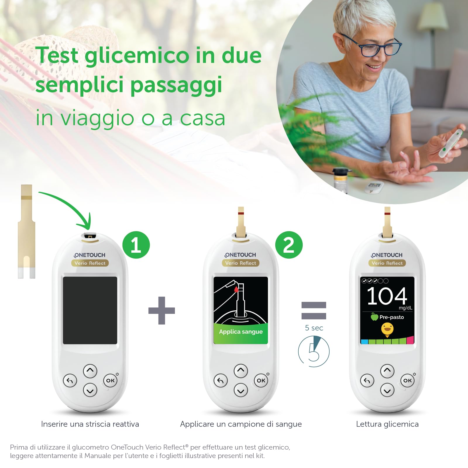 OneTouch Verio Reflect® Glucometro | Sistema per l‘automonitoraggio della glicemia | contiene 1 glucometro, 1 dispositivo pungidito, 10 lancette sterili