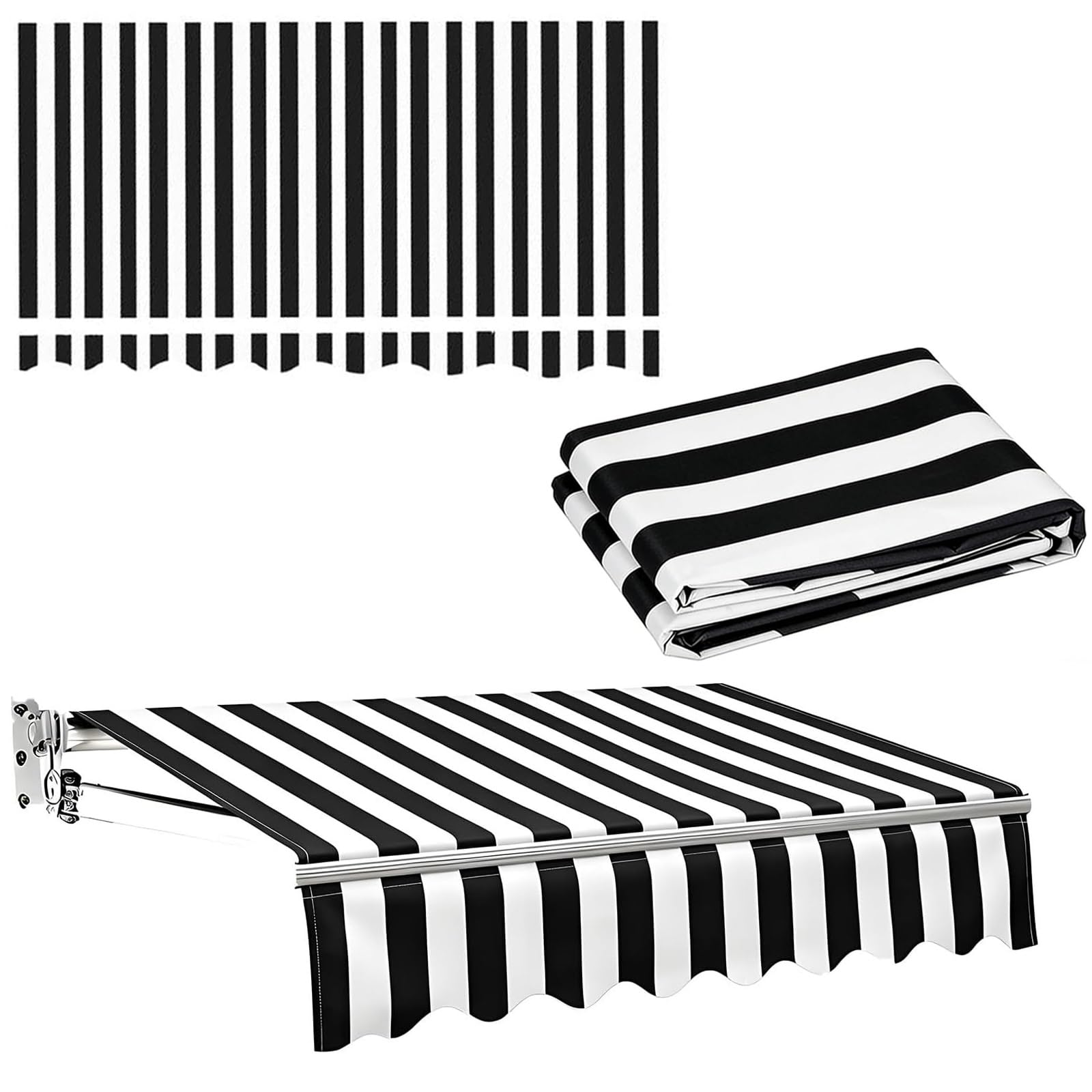 ROFBIHG Retractable Patio Awning Replacement Fabric, Manual Retractable Awning Sunshade Shelter Canvas Water-resistant, Heavy Duty Cover for Garden Sunscreen Canopy(Black,2x1.5m(6.6x5ft))