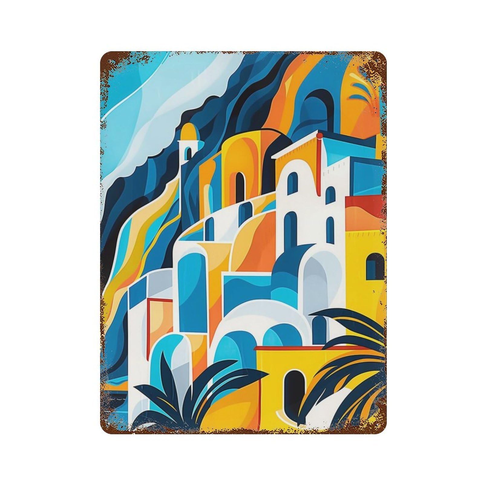 Amalfi Coast I Vintage Wall Sign 15.7"x11.8", Rust Effect Metal Decor for Basement, Hobby Room And Garage Decor