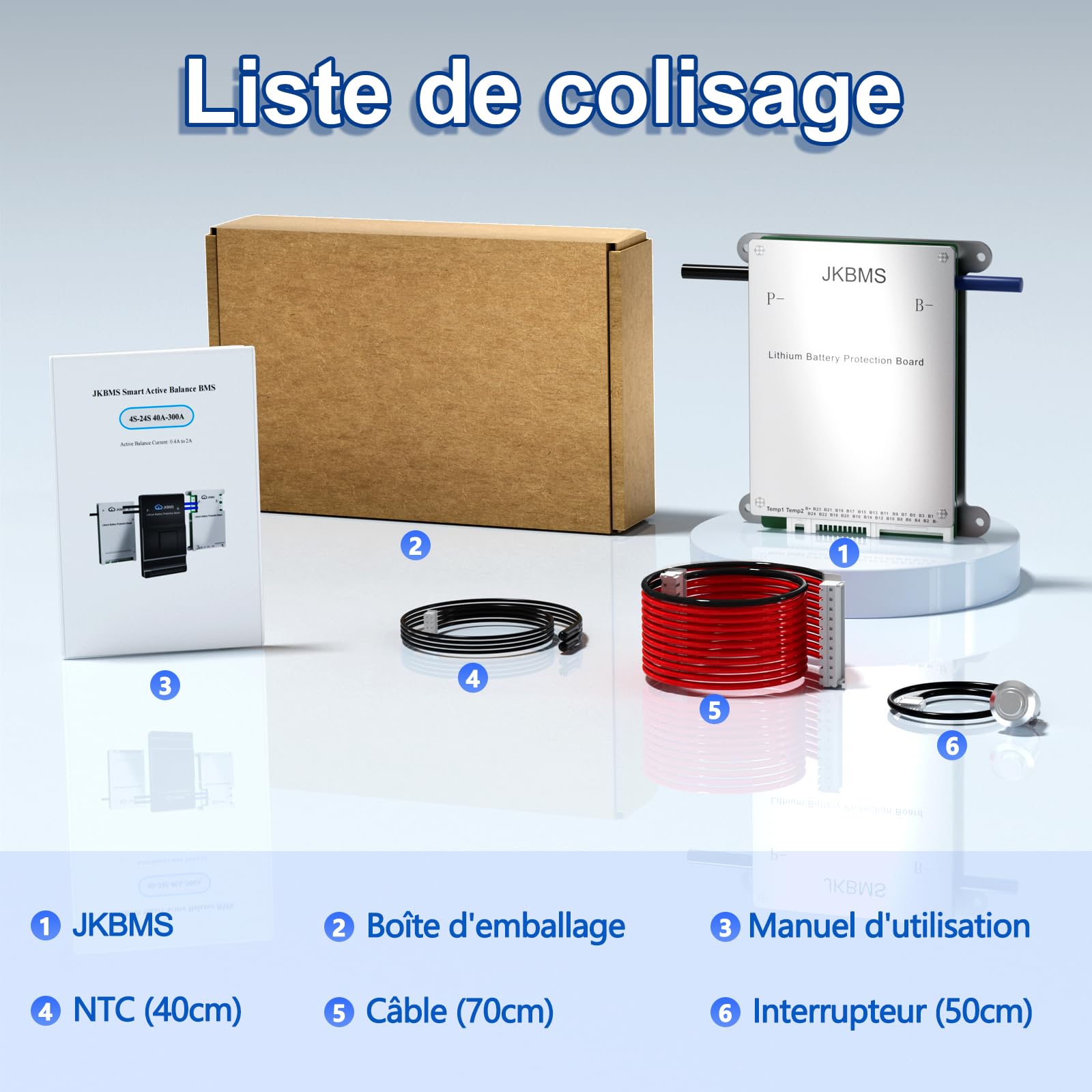 JKBMS Smart BMS 8S-17S 24V-60V 40A Bluetooth avec Équilibrage Actif 0.4A pour Batteries LiFePO4 Li-ION et LTO,Carte de Protection Batterie Lithium(JK-BD4A17S4P)