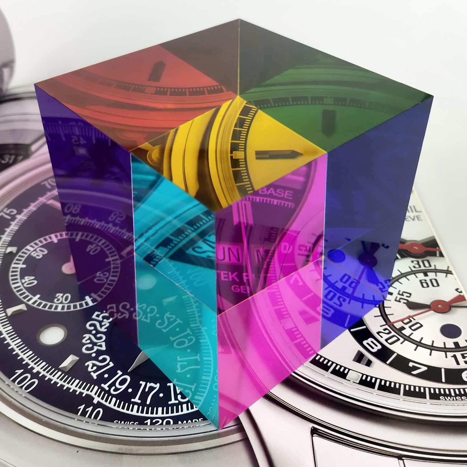 CMY Colorful Cube, 3.15 inch (80mm) Acrylic Mixing Color Cube Prism for Physics Education Learning and Office Desktop Decor, Scientific Toys and Gifts for Kids