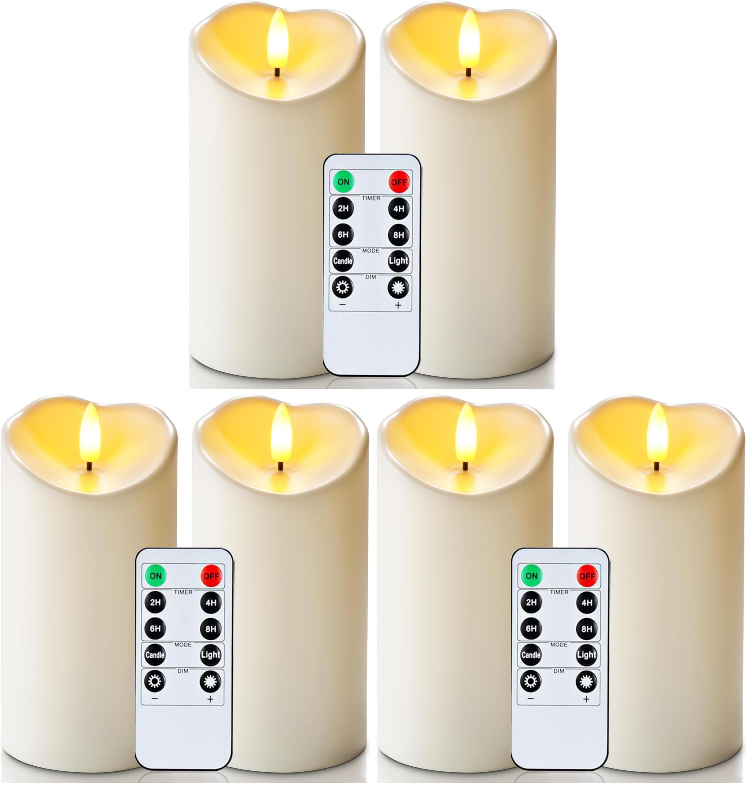 Homemory 6"x3" Outdoor Waterproof Flameless Candles, LED Candles, Battery Operated Candles with Remote and Timers, Electric Fake Plastic Pillar Candles, Ivory White, Set of 2 (Pack of 3)