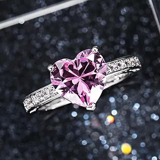 Anillo de Plata 925 con Forma de corazón de Cristal para Mujer, joyería de Moda, Tallas 6-10-6, Color Rosa