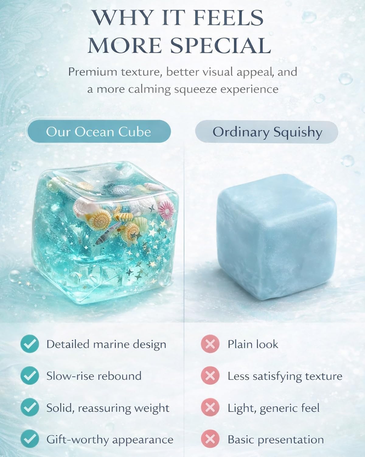 Ice Cube Stress Balls - Marine Shells Squishy Toy Set, Ocean Ice Cubes Squishy, Soft Slow Rise Sensory Fidget Toys for Anxiety Relief, Funky Ice Ball Squishy (3pc)