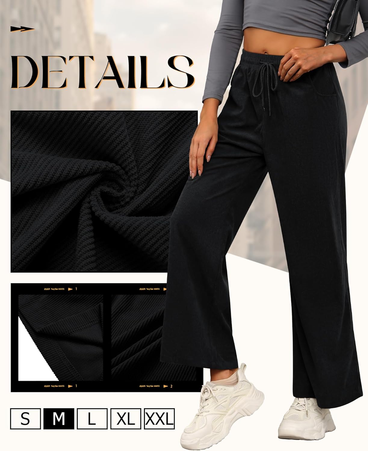 Corduroy Pants for Women Casual Drawstring Elastic Waist Baggy Wide Leg Barrel Loose Comfy Trousers with Pockets - Image 2