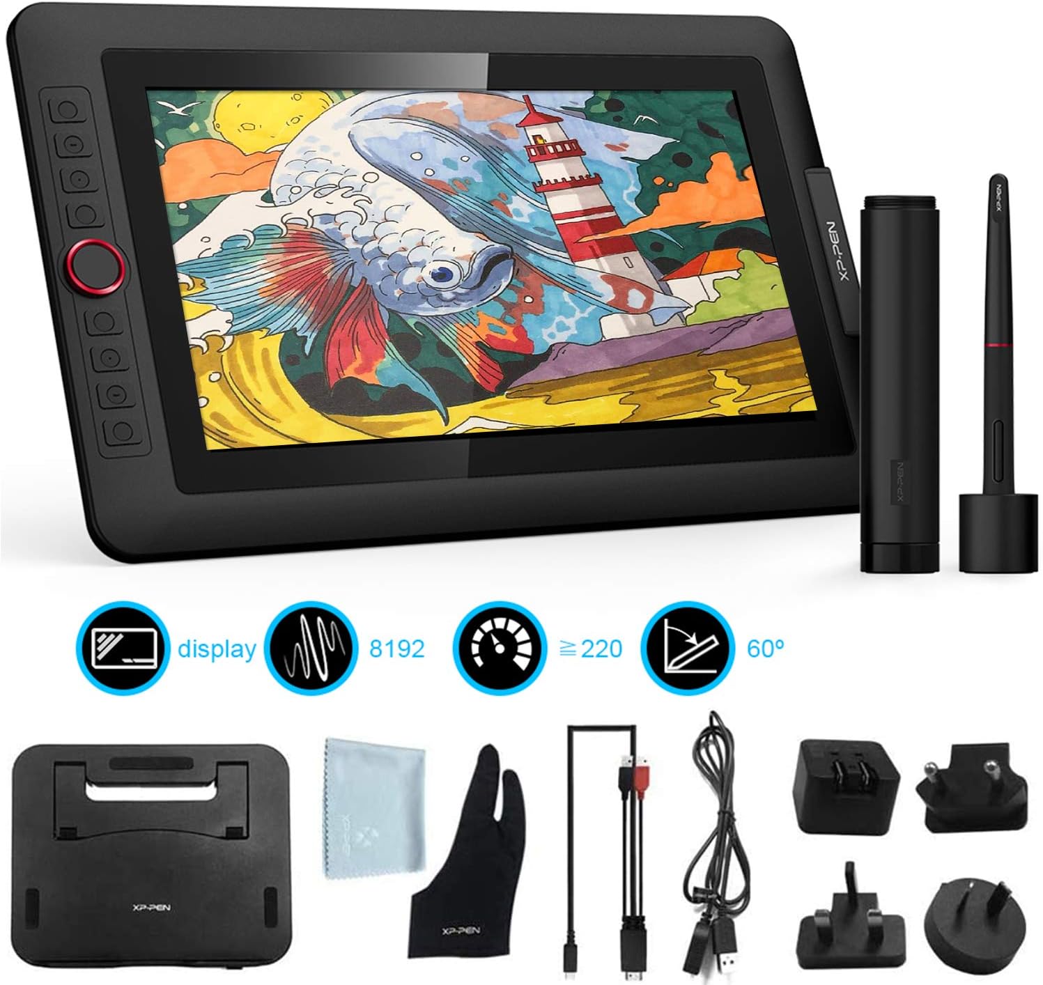 XP-PEN Artist12 Pro 11.6 Inch FHD Drawing Monitor Pen Display Battery-Free Stylus 8192 Pen Pressure 8 Shortcut Keys Multi-Function Pen Holder with 8 Pen Nibs