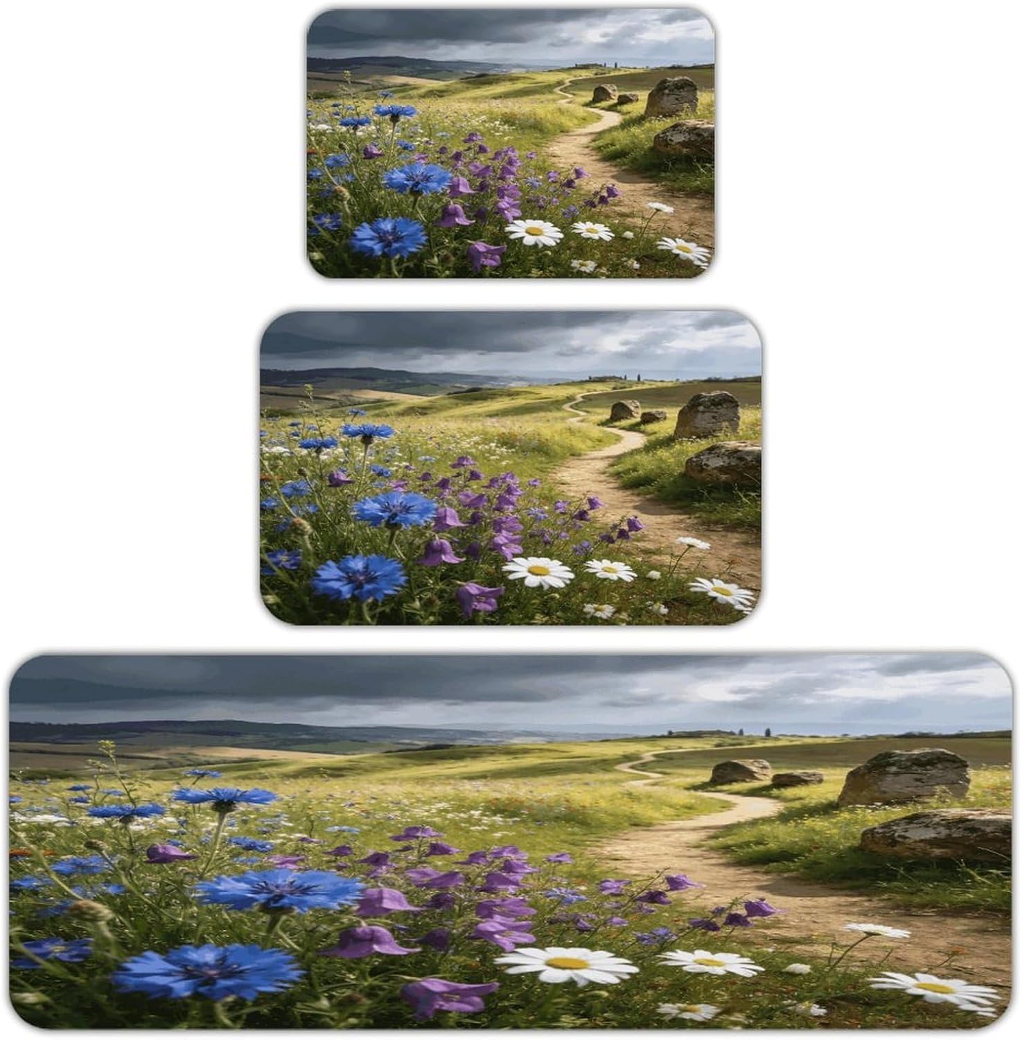 Cloud Shadow Hill Kitchen Rugs Sets of 3 Non Slip Kitchen Mat for Floor Comfort Standing Rug and Mats Thick Cushioned Long Area Carpets for Laundry Room Entryway