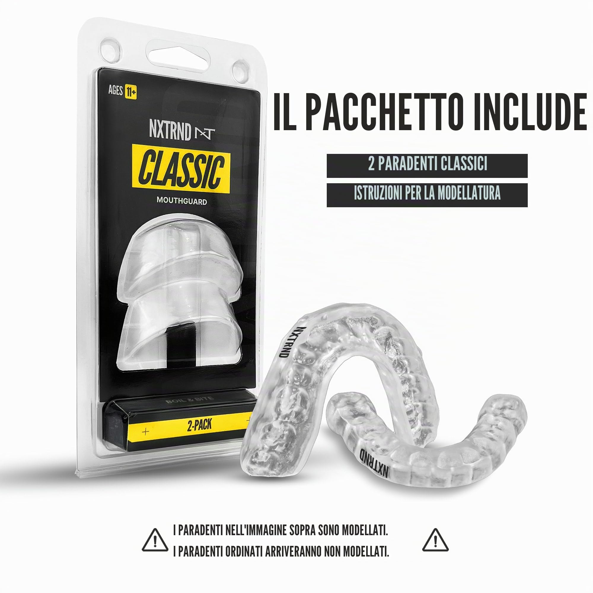 Nxtrnd - Set di 2 paradenti sportivi classici, sottili e professionali, per boxe, adulti, ragazzi, per lo sport